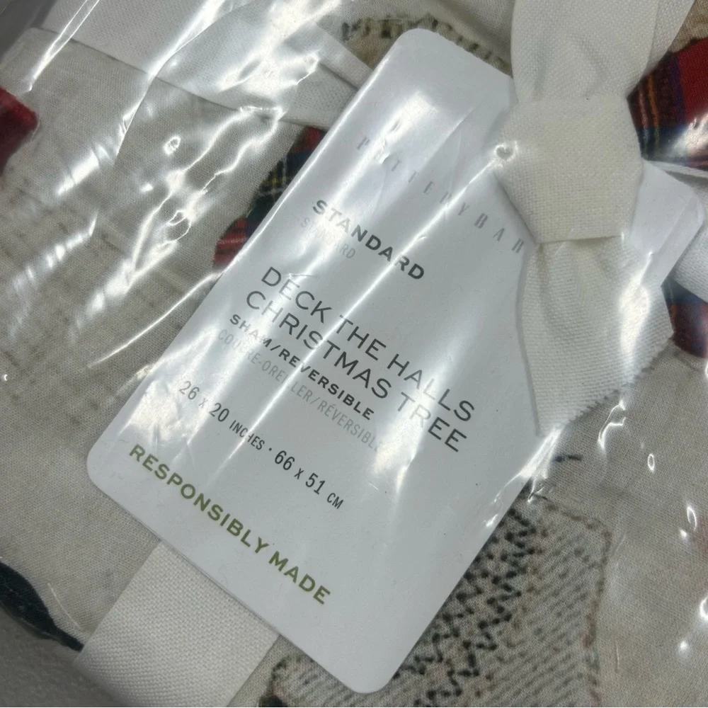 Pottery Barn Deck the Hall Christmas Tree Standard Pillow Sham Cover Reverse NWT